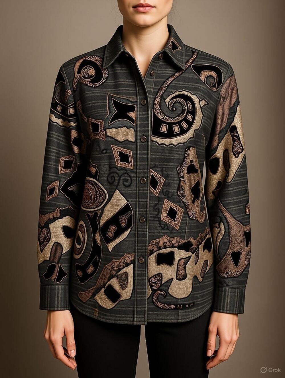 CHICOS Women's Cotton Textured Embroidered 5-Button Jacket Top Black Size 1